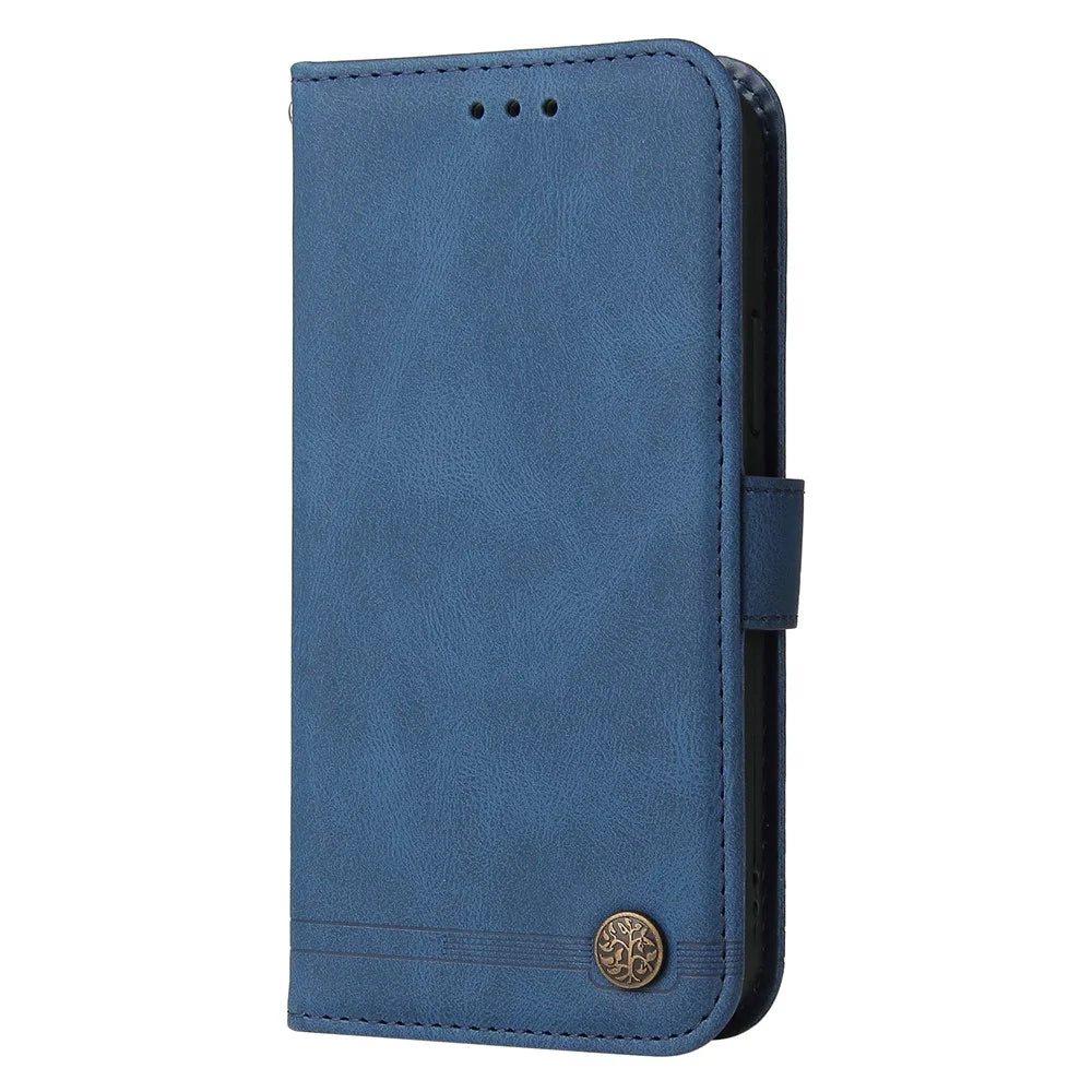 For iPhone 15 Leather Wallet Cases Skin Touch Phone Cover Stand with Strap - Blue - 6