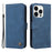 For iPhone 15 Pro Leather Wallet Cases Skin Touch Phone Cover Stand with Strap - Blue - 1