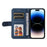 For iPhone 15 Pro Leather Wallet Cases Skin Touch Phone Cover Stand with Strap - Blue - 2