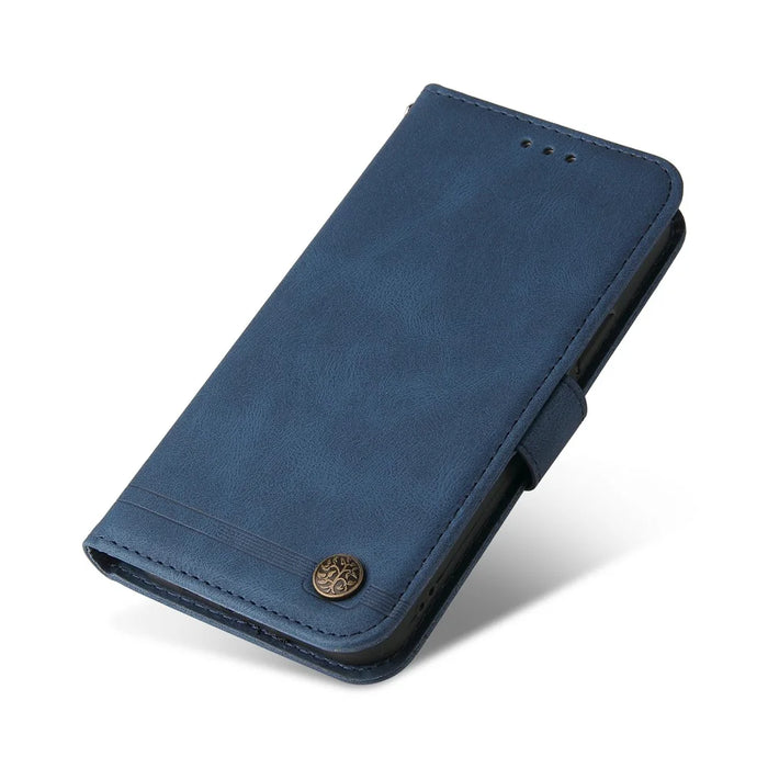 For iPhone 15 Pro Leather Wallet Cases Skin Touch Phone Cover Stand with Strap - Blue - 5