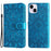 For iPhone 15 Plus Shockproof Sunflower Imprinted Stand PU Leather Cover Wallet Case - Blue - 1
