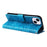 For iPhone 15 Plus Shockproof Sunflower Imprinted Stand PU Leather Cover Wallet Case - Blue - 4