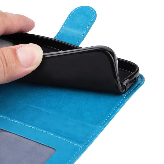 For iPhone 15 Plus Shockproof Sunflower Imprinted Stand PU Leather Cover Wallet Case - Blue - 7