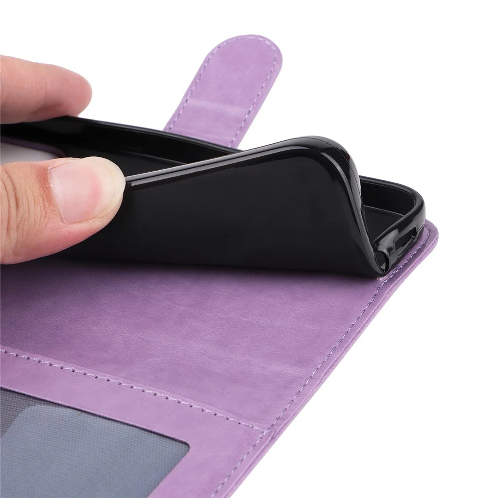 For iPhone 15 Pro Max Phone Stand PU Leather Cover Shockproof Sunflower Imprinted Wallet Case - Purple - 7
