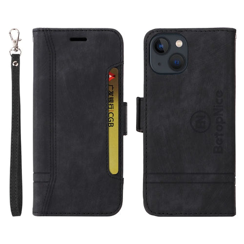 BETOPNICE 001 For iPhone 15 Smartphone Cover Wallet Cell Phone Case Shockproof PU Leather Stand Shell - Black - 1