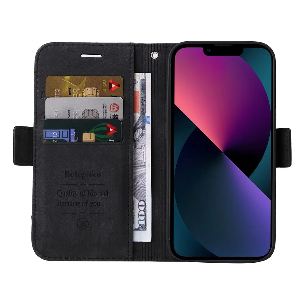 BETOPNICE 001 For iPhone 15 Smartphone Cover Wallet Cell Phone Case Shockproof PU Leather Stand Shell - Black - 2