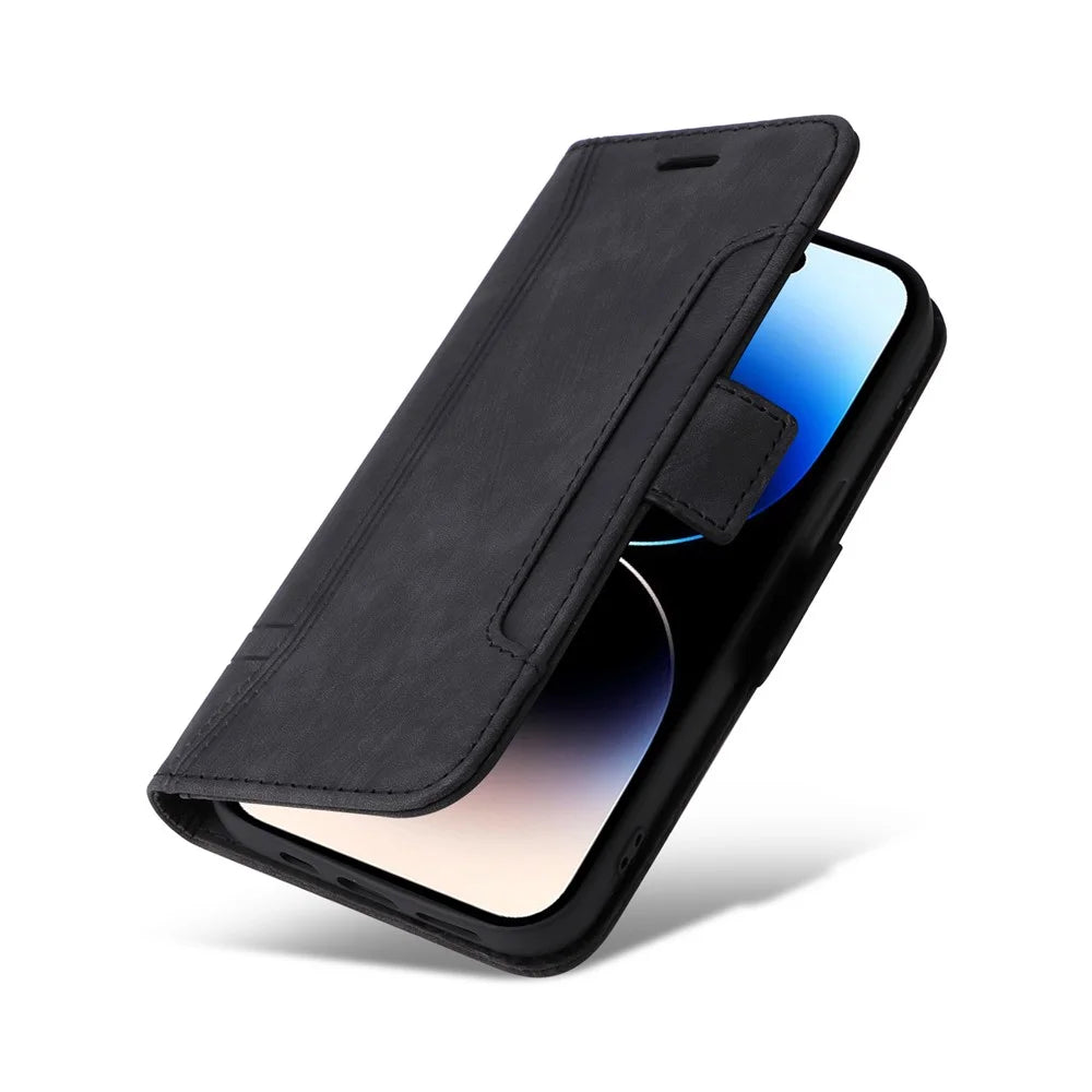 BETOPNICE 001 For iPhone 15 Pro Max Cell Phone Case Shockproof PU Leather Stand Cover Wallet - Black - 5