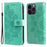 For iPhone 15 Pro Max Case Floral Pattern PU Leather Wallet Stand Phone Cover - Green - 1