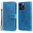 For iPhone 15 Pro Case Floral Pattern PU Leather Wallet Stand Phone Cover - Blue - 1