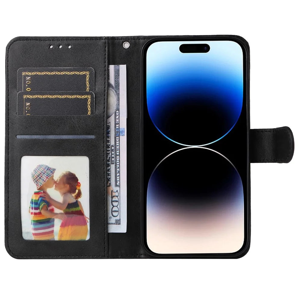For iPhone 15 Pro Max Shockproof  Calf Texture Flip Shell PU Leather Wallet Phone Case Stand Cover - Black - 2