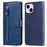 Wallet Foldable Stand Cover For iPhone 15 Plus Anti-Scratch Calf Texture Phone Case Zipper Pocket Phone Shell - Blue - 1