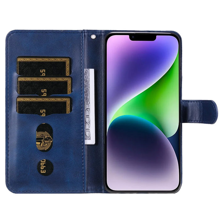 Wallet Foldable Stand Cover For iPhone 15 Plus Anti-Scratch Calf Texture Phone Case Zipper Pocket Phone Shell - Blue - 2