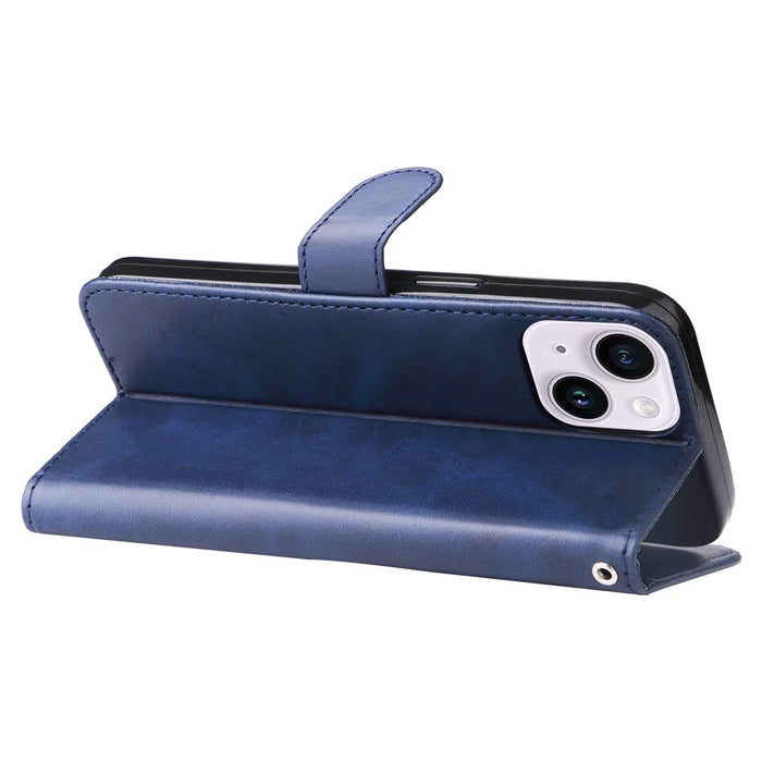 Wallet Foldable Stand Cover For iPhone 15 Plus Anti-Scratch Calf Texture Phone Case Zipper Pocket Phone Shell - Blue - 4