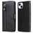 For iPhone 15 Anti-Scratch Calf Texture Phone Case Wallet Foldable Stand Cover with Zipper Pocket - Black - 1
