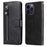 For iPhone 15 Pro Max Anti-Scratch Calf Texture Phone Case Zipper Pocket Wallet Foldable Stand Cover - Black - 1