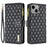 BINFEN COLOR BF Style-15 For iPhone 15 Wallet Phone Stand Shell Flip Case Zipper Pocket Leather Cover - Black - 1