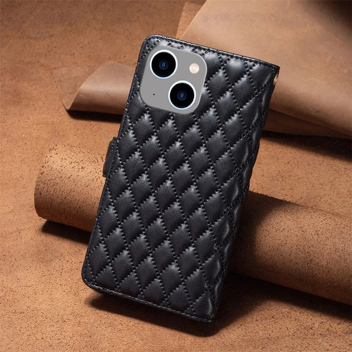 BINFEN COLOR BF Style-15 For iPhone 15 Wallet Phone Stand Shell Flip Case Zipper Pocket Leather Cover - Black - 7