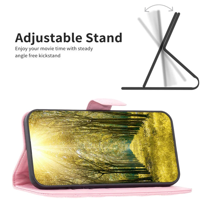 BINFEN COLOR BF Style-14 for iPhone 15 Anti-Scratch Cell Phone Shell Imprinted Stand Leather Wallet Smartphone Cover - Pink - 2