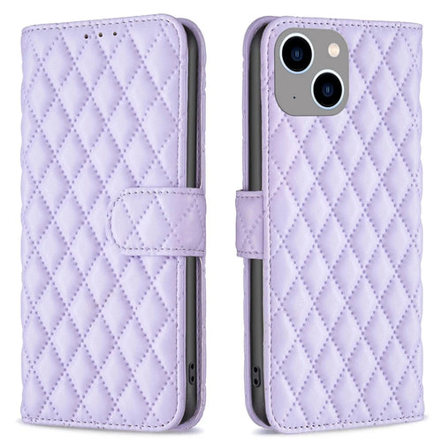 BINFEN COLOR BF Style-14 for iPhone 15 Plus Phone Wallet Shell Imprinted Stand Leather Case Smartphone Cover - Purple - 1