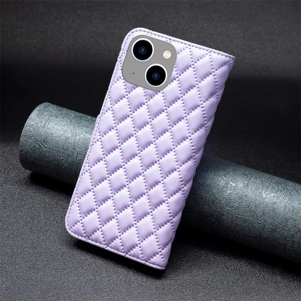 BINFEN COLOR BF Style-14 for iPhone 15 Plus Phone Wallet Shell Imprinted Stand Leather Case Smartphone Cover - Purple - 5
