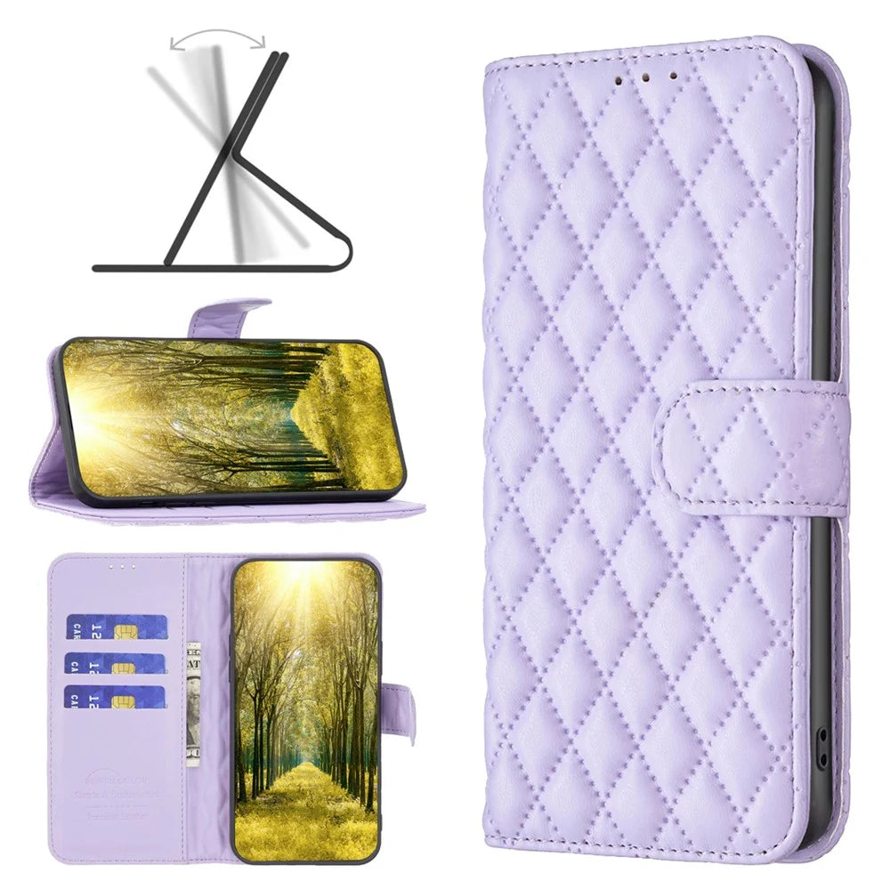 BINFEN COLOR BF Style-14 for iPhone 15 Plus Phone Wallet Shell Imprinted Stand Leather Case Smartphone Cover - Purple - 7
