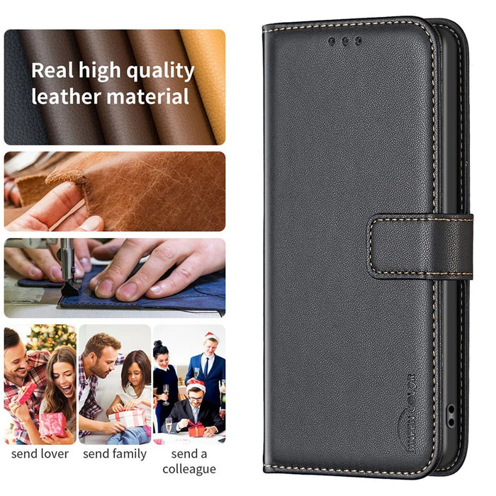 BINFEN COLOR BF17 For iPhone 15 Pro Max Anti-Scratch Wallet Stand Cell Phone Cover TPU+PU Leather Phone Case - Black - 4