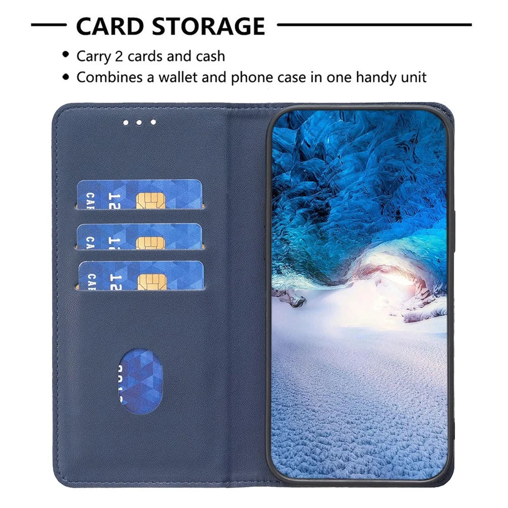 BINFEN COLOR BF18 Protective Case for iPhone 15 Pro Leather Stand Phone Cover with Card Slots - Blue - 2