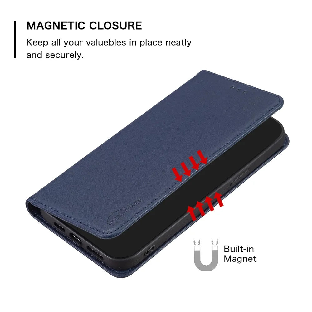 BINFEN COLOR BF18 Protective Case for iPhone 15 Pro Leather Stand Phone Cover with Card Slots - Blue - 4