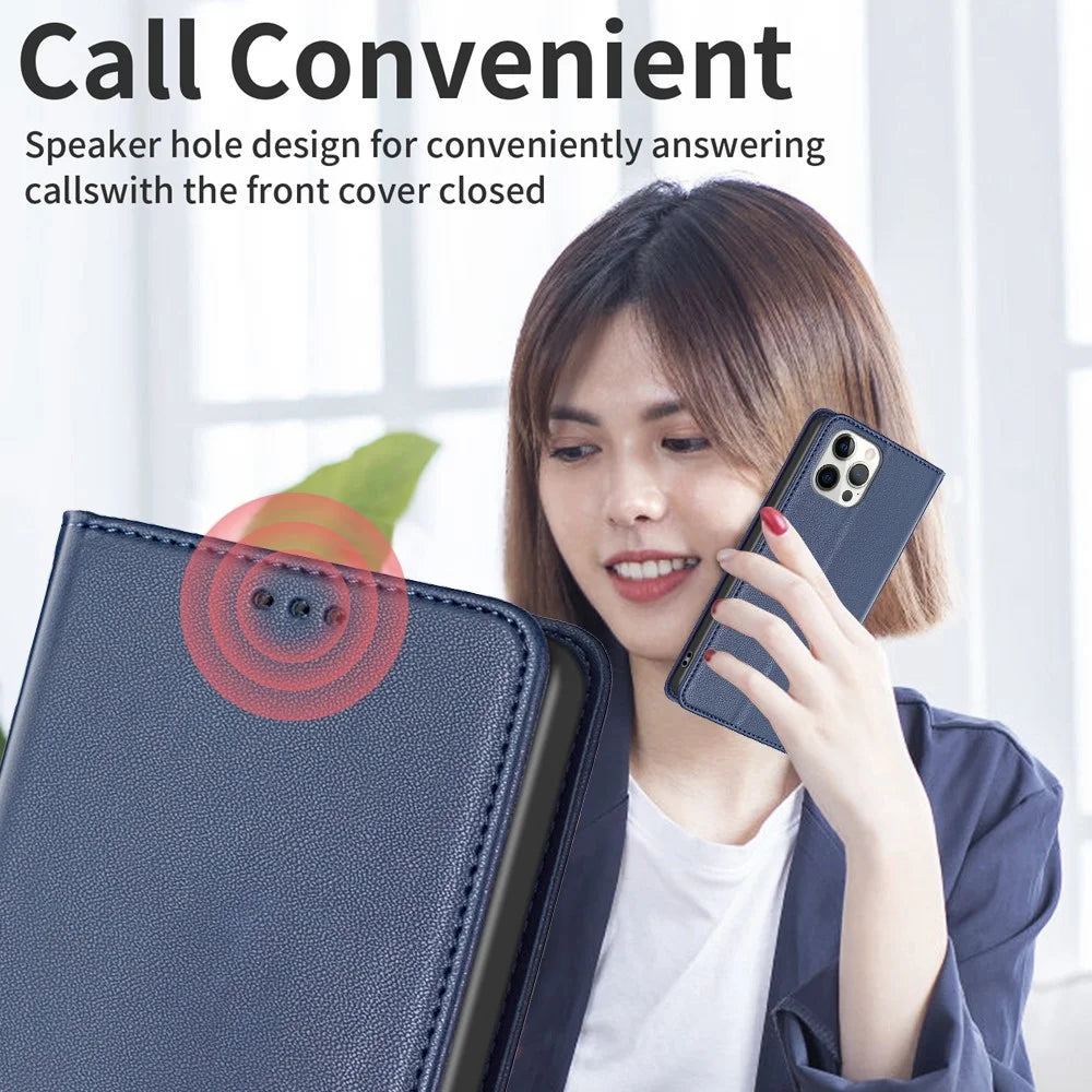 BINFEN COLOR BF18 Protective Case for iPhone 15 Pro Leather Stand Phone Cover with Card Slots - Blue - 7