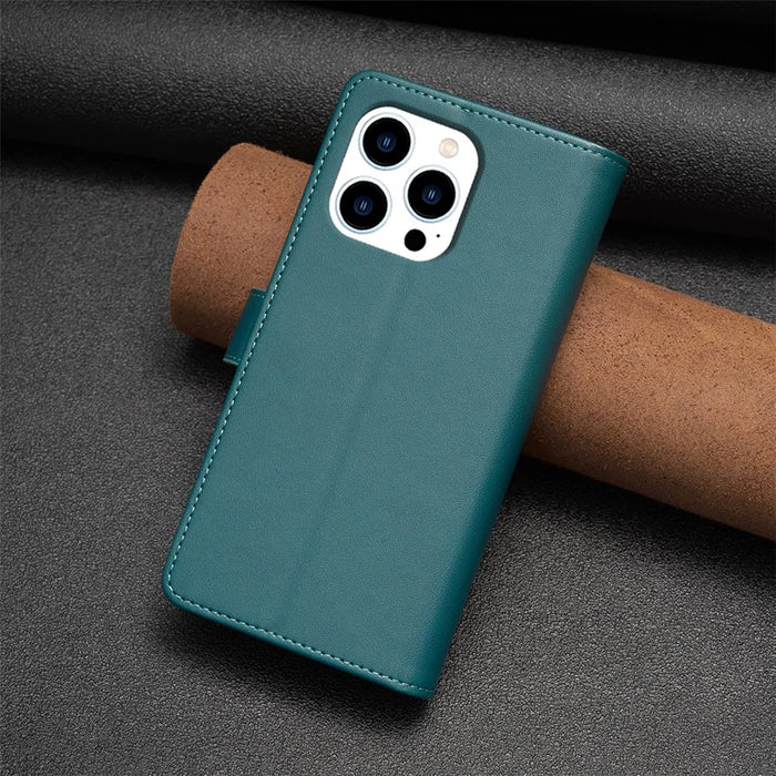 BF Style-19 For iPhone 15 Pro Zipper Pocket PU Leather Case Wallet Stand Phone Cover - Green - 7