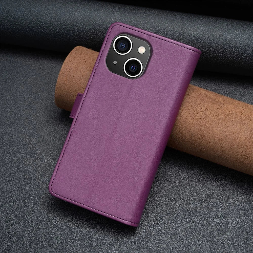 BF Style-19 For iPhone 15 PU Leather Stand Phone Case Zipper Pocket Anti-drop Wallet Cover - Dark Purple - 7