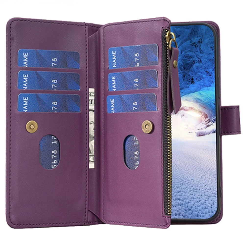 BF Style-19 For iPhone 15 Pro Max PU Leather Phone Case Flip Wallet Stand Cover with Zipper Pocket - Dark Purple - 2