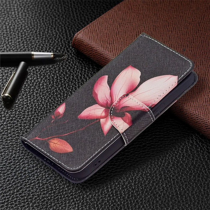 Pattern Printing Wallet Phone Case for iPhone 15 , Stand PU Leather +TPU Phone Cover - Pink Flower - 5