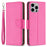 For iPhone 15 Pro Max Wallet Case with Wrist Strap Litchi Texture Leather Phone Stand Cover - Rose - 1