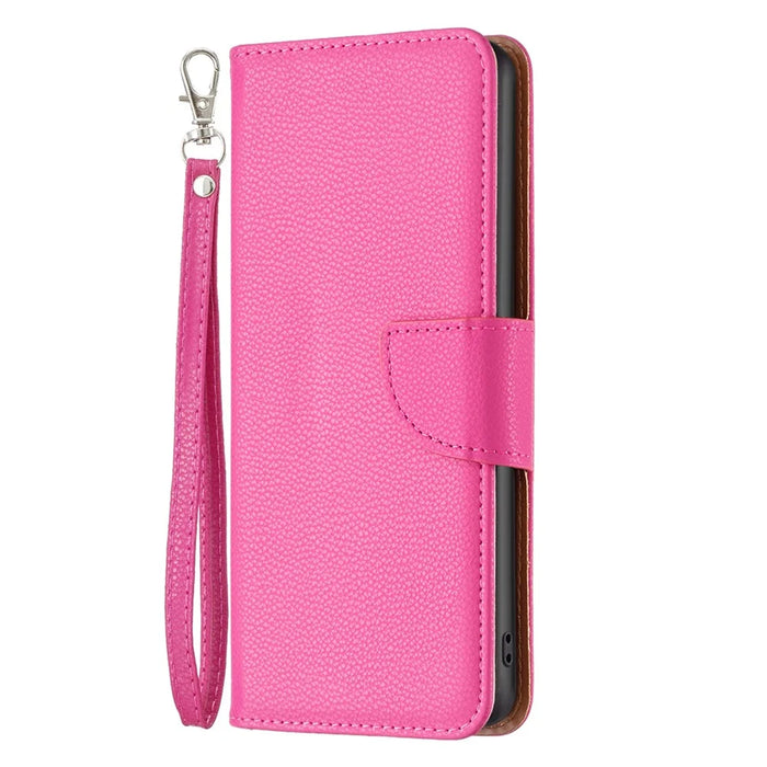 For iPhone 15 Pro Max Wallet Case with Wrist Strap Litchi Texture Leather Phone Stand Cover - Rose - 7