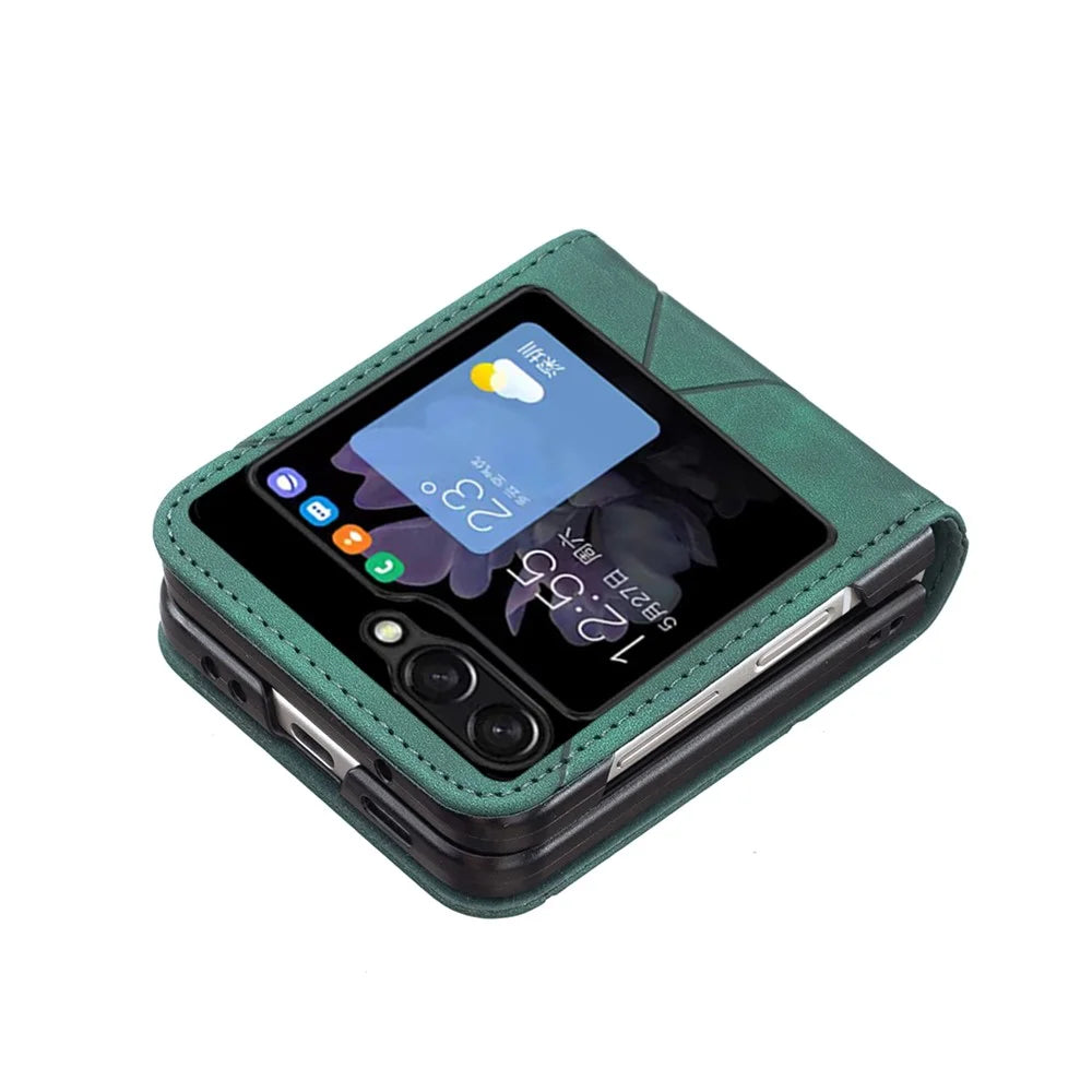 BINFEN COLOR For Samsung Galaxy Z Flip5 5G Phone Case PU Leather+PC Imprinted Pattern Cover - Green - 3