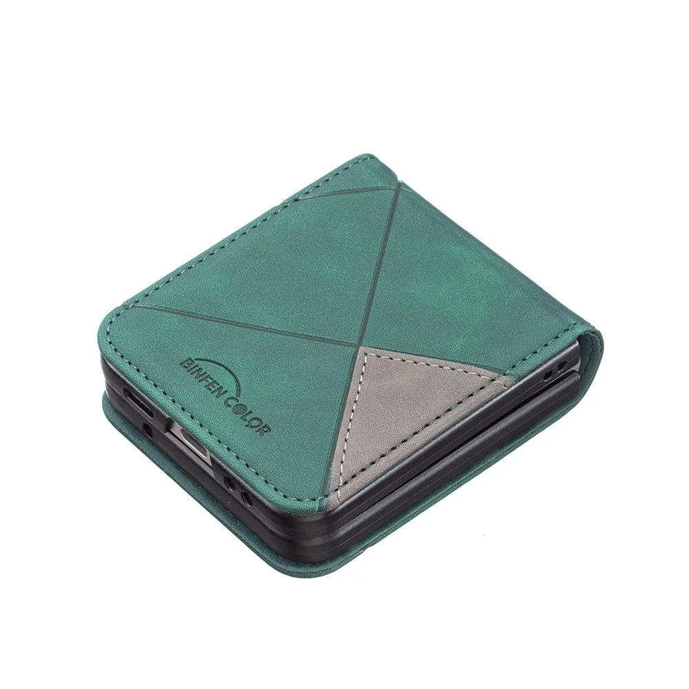 BINFEN COLOR For Samsung Galaxy Z Flip5 5G Phone Case PU Leather+PC Imprinted Pattern Cover - Green - 4
