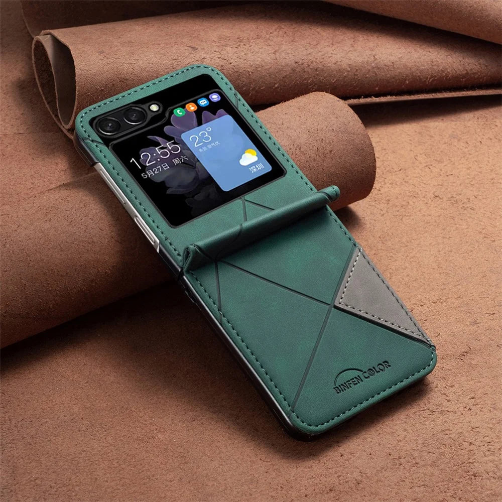 BINFEN COLOR For Samsung Galaxy Z Flip5 5G Phone Case PU Leather+PC Imprinted Pattern Cover - Green - 6
