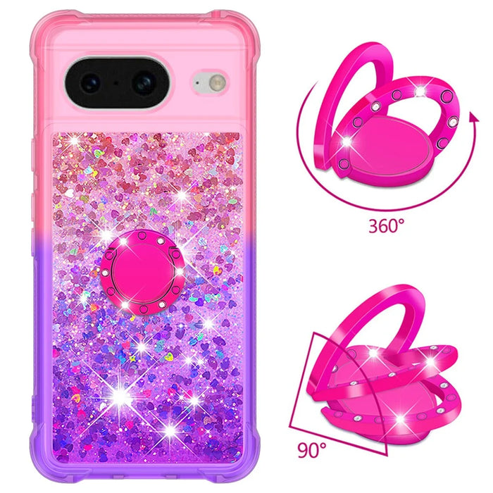 For Google Pixel 8 TPU Case with Kickstand Gradiant Quicksand Shockproof Cover - Pink+Purple - 2