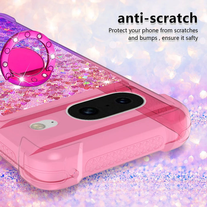 For Google Pixel 8 TPU Case with Kickstand Gradiant Quicksand Shockproof Cover - Pink+Purple - 4