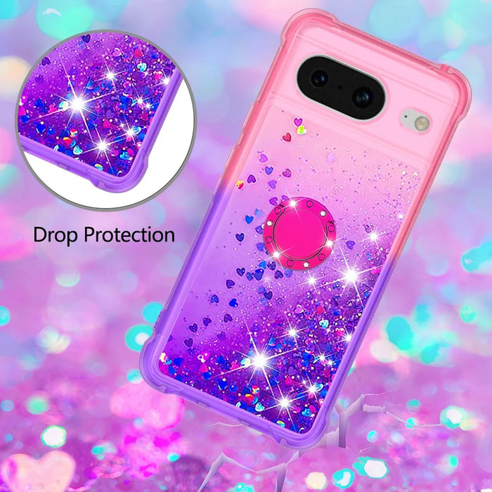 For Google Pixel 8 TPU Case with Kickstand Gradiant Quicksand Shockproof Cover - Pink+Purple - 5