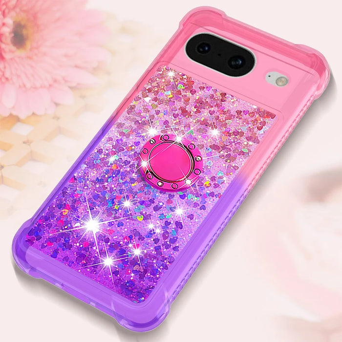 For Google Pixel 8 TPU Case with Kickstand Gradiant Quicksand Shockproof Cover - Pink+Purple - 6