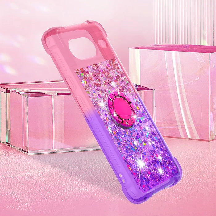For Google Pixel 8 TPU Case with Kickstand Gradiant Quicksand Shockproof Cover - Pink+Purple - 7