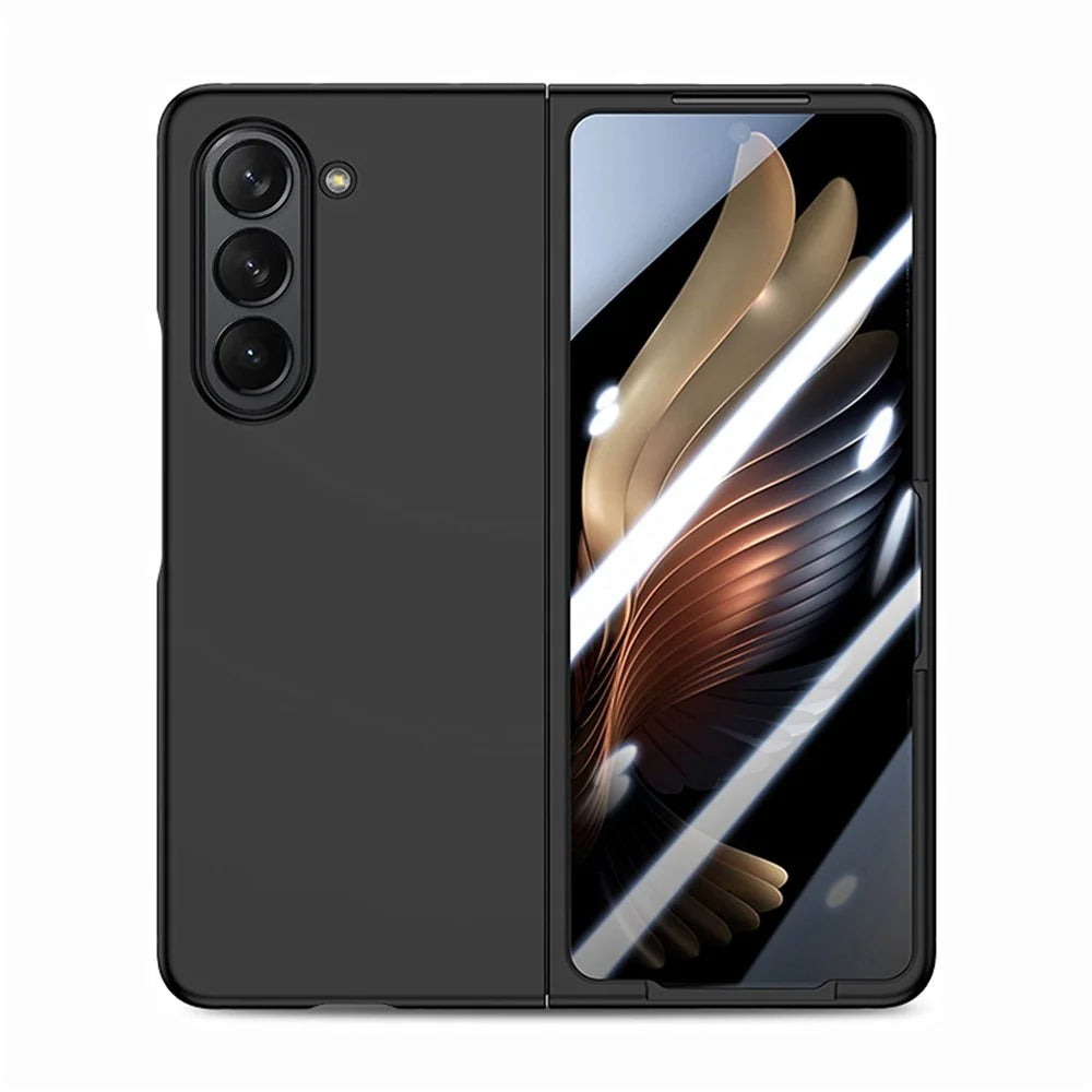 For Samsung Galaxy Z Fold5 5G Skin-Touch Phone Case Hard PC Folding Phone Case with Tempered Glass Film - Black - 2