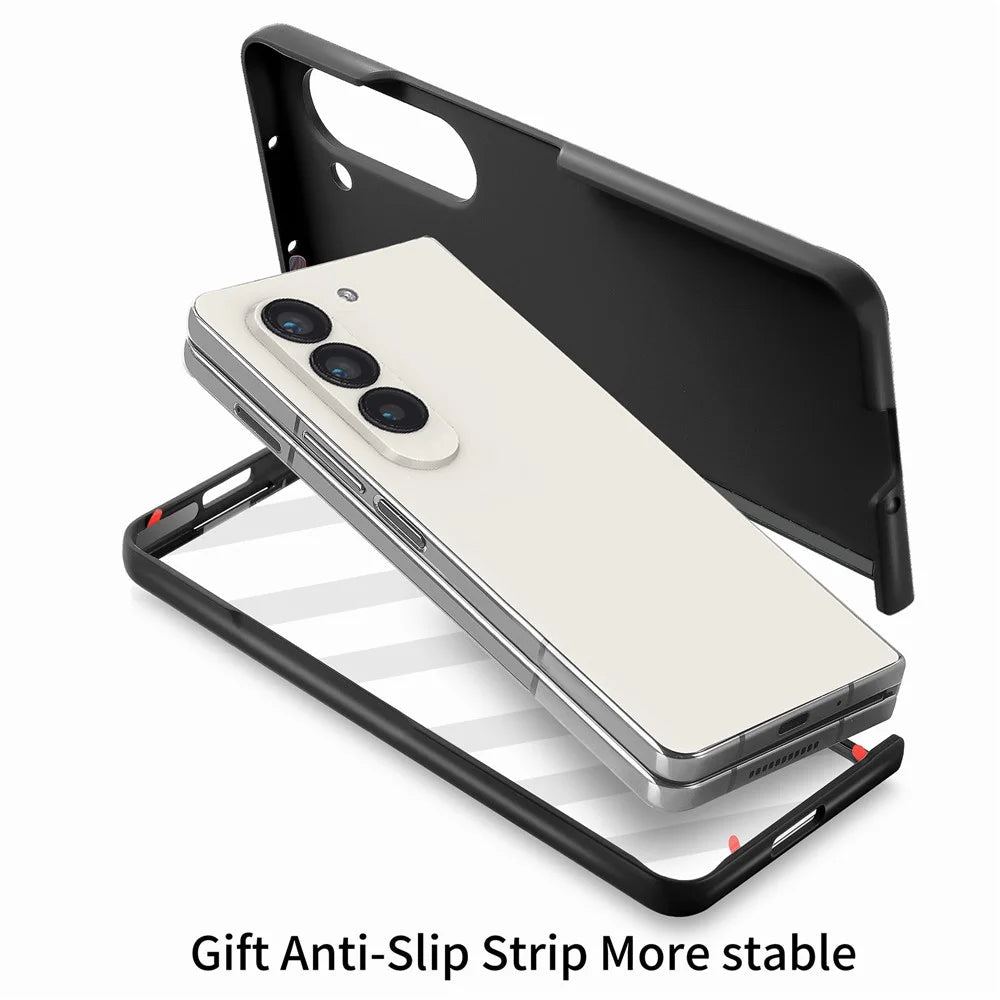 For Samsung Galaxy Z Fold5 5G Skin-Touch Phone Case Hard PC Folding Phone Case with Tempered Glass Film - Black - 5