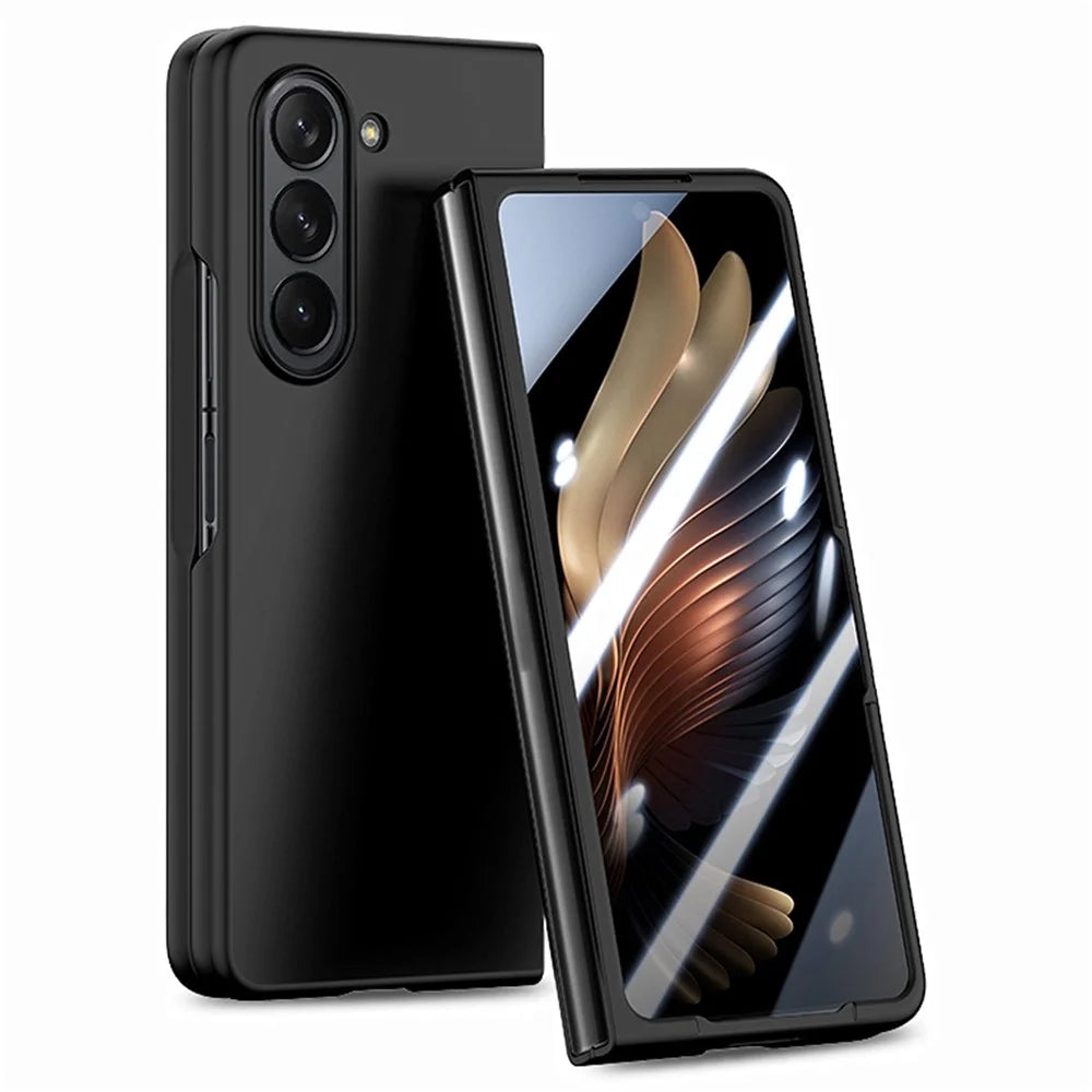 For Samsung Galaxy Z Fold5 5G Skin-Touch Phone Case Hard PC Folding Phone Case with Tempered Glass Film - Black - 7