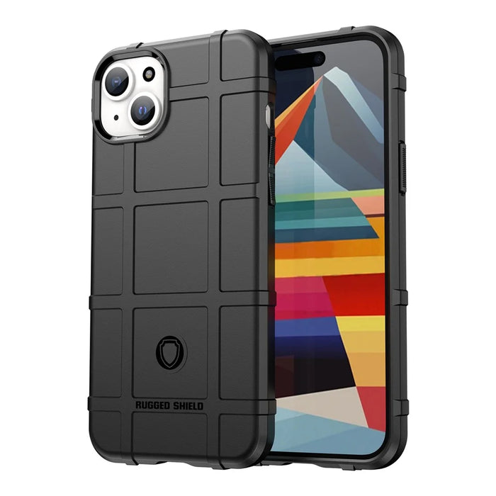 For iPhone 15 Plus Shockproof Square Grid Texture TPU Phone Case Back Cover - Black - 2