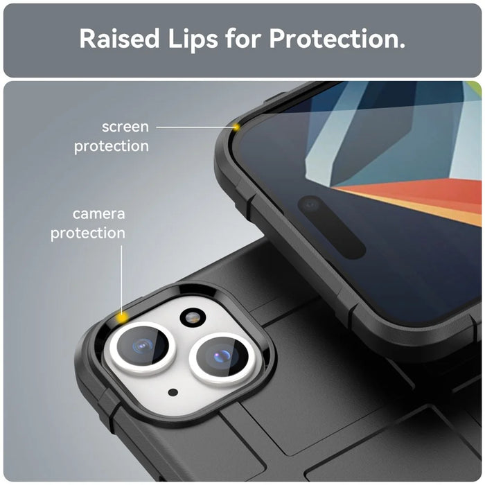 For iPhone 15 Plus Shockproof Square Grid Texture TPU Phone Case Back Cover - Black - 6