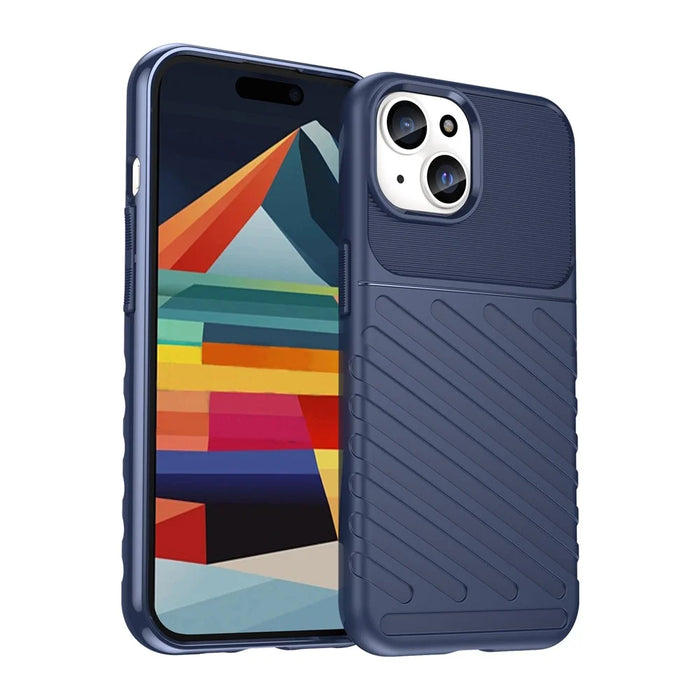 Thunder Series For iPhone 15 Plus Thicken TPU Phone Case Twill Texture Anti-scratch Cover - Blue - 2