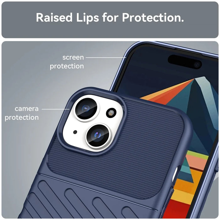 Thunder Series For iPhone 15 Plus Thicken TPU Phone Case Twill Texture Anti-scratch Cover - Blue - 3